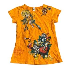 ED HARDY, orange authentic Y2K tee, Large